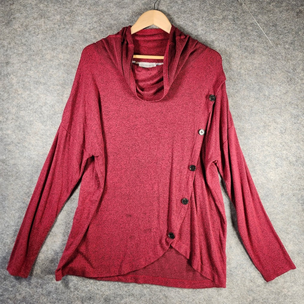 retrology Womens Burgundy Knit Cowl Neck Button Detail Tunic Sweater XL